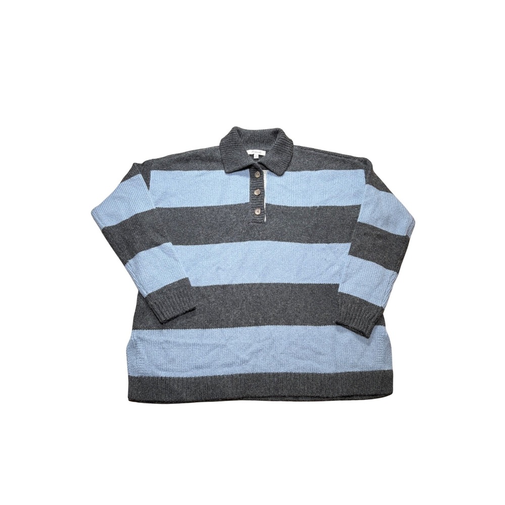 Madewell Women Blue Grey Striped Wool Alpaca Blend Polo Sweater NM607 Size M